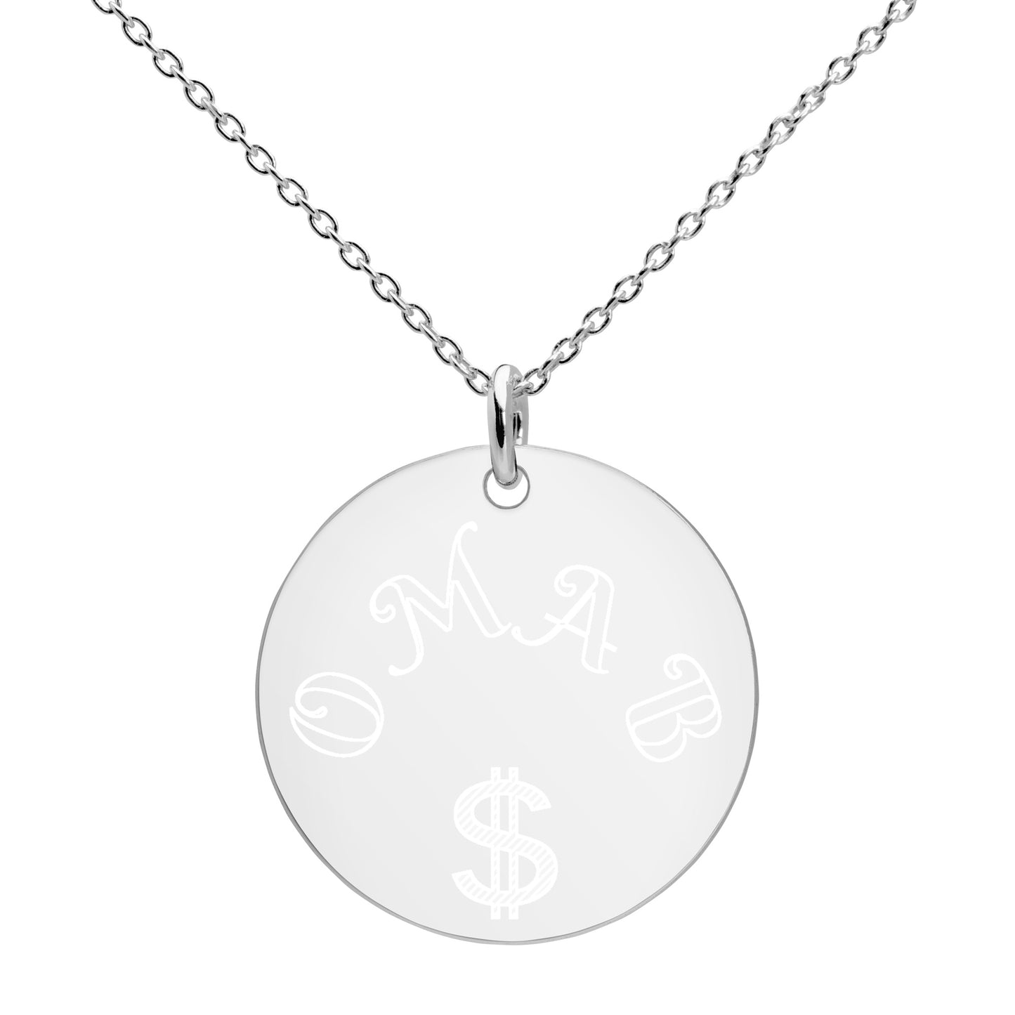 OMAB Engraved Silver Disc Necklace