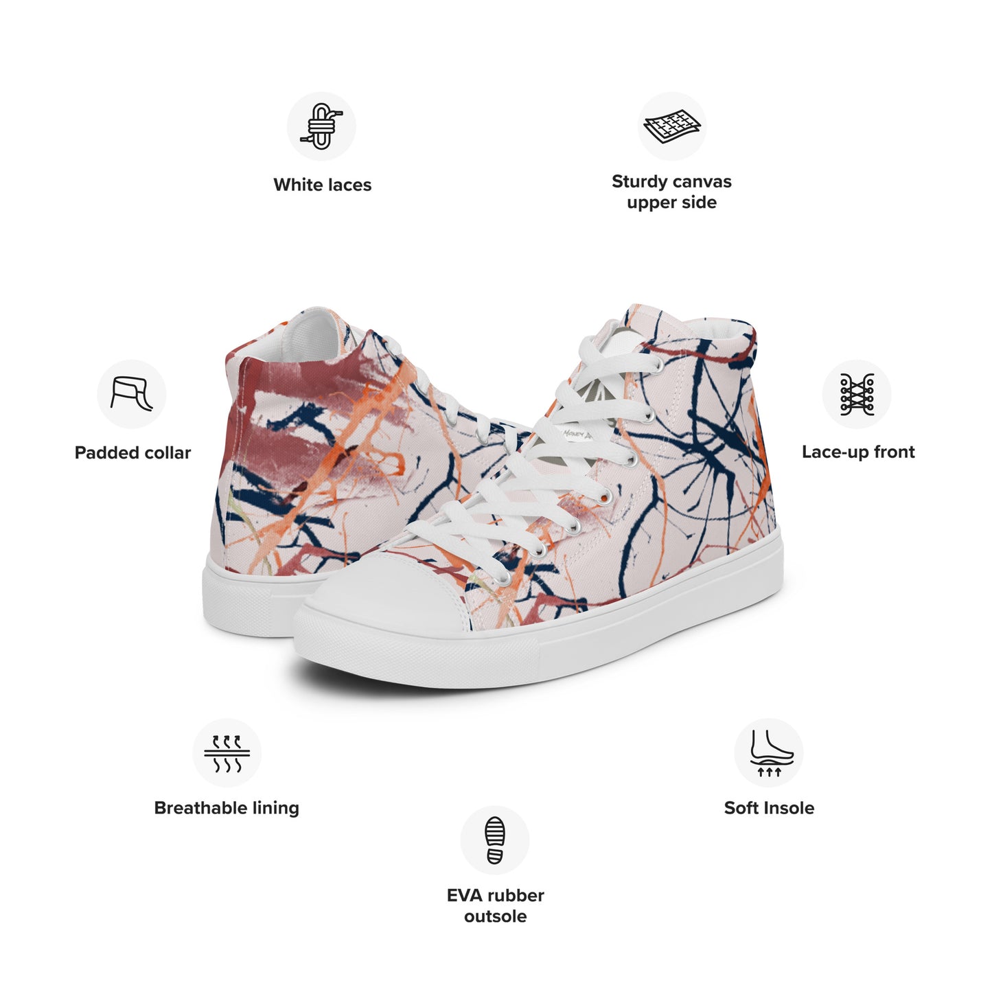 Paint Splattered OMAB Women’s high top canvas shoes